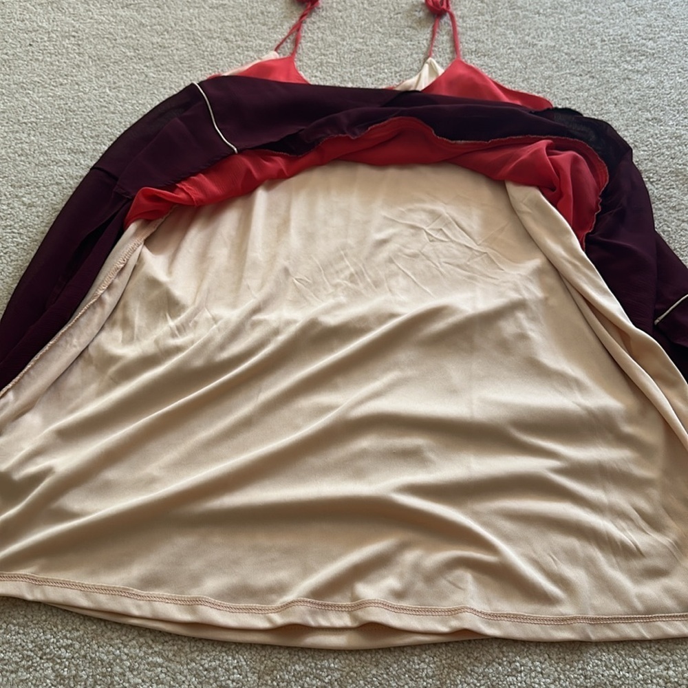 Living Doll Flowy Tassel Tie Shoulder Strap Dress Size XL  Coral Maroon - Picture 5 of 14